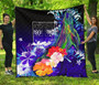 Fiji Premium Quilt - Humpback Whale with Tropical Flowers (Blue) 1