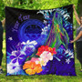 Federated States of Micronesia Custom Personalised Premium Quilt - Humpback Whale with Tropical Flowers (Blue) 1