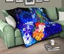 Federated States of Micronesia Custom Personalised Premium Quilt - Humpback Whale with Tropical Flowers (Blue) 10
