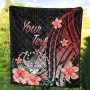 Pohnpei Personalised Custom Premium Quilt - Red Polynesian Hibiscus Pattern Style 9