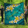 Vanuatu Polynesian Quilt - Plumeria With Blue Ocean 1