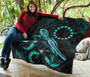 Cook Islands Polynesian Premium Quilt - Turtle With Blooming Hibiscus Turquoise 5