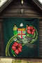 Fiji Polynesian Premium Quilt - Green Turtle Hibiscus 3