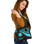 Nauru Shoulder Handbag - Turquoise Polynesian Tentacle Tribal Pattern 2