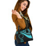 Cook Islands Shoulder Handbag - Turquoise Polynesian Tentacle Tribal Pattern 2