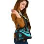 New Caledonia Custom Personalised Shoulder Handbag - Turquoise Polynesian Tentacle Tribal Pattern Crest 2