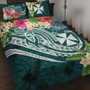 Wallis and Futuna Polynesian Quilt Bed Set - Summer Plumeria (Turquoise) 1