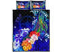 Yap Quilt Bed Set - Humpback Whale with Tropical Flowers (Blue) 5