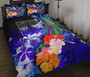 Fiji Quilt Bed Set - Humpback Whale with Tropical Flowers (Blue) 1