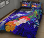 Fiji Quilt Bed Set - Humpback Whale with Tropical Flowers (Blue) 2