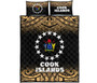 Cook Islands Quilt Bed Set - Cook Islands Flag Coat Of Arms Polynesian Tattoo Black Fog Style 1