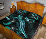 Tonga Polynesian Quilt Bed Set - Turtle With Blooming Hibiscus Turquoise 4