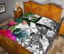 Wallis And Futuna Quilt Bed Set White - Turtle Plumeria Banana Leaf 4