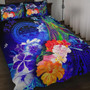 Federated States of Micronesia Quilt Bed Set - Humpback Whale with Tropical Flowers (Blue) 1