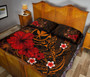 Polynesian Hawaii Kanaka Maoli Quilt Bed Set - Humpback Whale with Hibiscus (Golden) 4