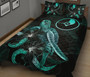 Yap Polynesian Quilt Bed Set - Turtle With Blooming Hibiscus Turquoise 2