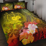 Samoa Quilt Bed Set- Humpback Whale with Tropical Flowers (Yellow) 1