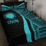Northern Mariana Islands Quilt Bet Set - Turquoise Polynesian Tentacle Tribal Pattern 1