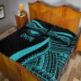 Northern Mariana Islands Quilt Bet Set - Turquoise Polynesian Tentacle Tribal Pattern 4