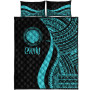 Northern Mariana Islands Quilt Bet Set - Turquoise Polynesian Tentacle Tribal Pattern 5