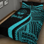 Marshall Islands Custom Personalised Quilt Bet Set - Turquoise Polynesian Tentacle Tribal Pattern Crest 2