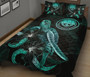 Federated States of Micronesia Polynesian Quilt Bed Set - Turtle With Blooming Hibiscus Turquoise 2