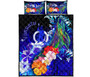 Vanuatu Quilt Bed Set - Humpback Whale with Tropical Flowers (Blue) 5