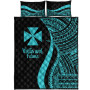 Wallis and Futuna Quilt Bet Set - Turquoise Polynesian Tentacle Tribal Pattern 5