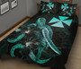 Wallis and Futuna Polynesian Quilt Bed Set - Turtle With Blooming Hibiscus Turquoise 2
