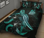 New Caledonia Polynesian Quilt Bed Set - Turtle With Blooming Hibiscus Turquoise 2