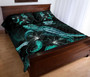 New Caledonia Polynesian Quilt Bed Set - Turtle With Blooming Hibiscus Turquoise 3