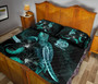 New Caledonia Polynesian Quilt Bed Set - Turtle With Blooming Hibiscus Turquoise 4