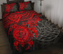 Tahiti Polynesian Quilt Bed Set - Tahiti Flag & Red Turtle Hibiscus Premium 1