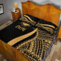 Northern Mariana Islands Quilt Bet Set - Gold Polynesian Tentacle Tribal Pattern 4