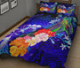 Samoa Quilt Bed Set - Humpback Whale with Tropical Flowers (Blue) 2