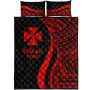 Wallis and Futuna Quilt Bet Set - Red Polynesian Tentacle Tribal Pattern 5