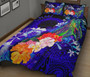CNMI Quilt Bed Set - Humpback Whale with Tropical Flowers (Blue) 2