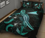 Tokelau Polynesian Quilt Bed Set - Turtle With Blooming Hibiscus Turquoise 2