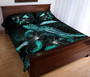 Tokelau Polynesian Quilt Bed Set - Turtle With Blooming Hibiscus Turquoise 3
