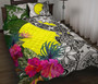 Palau Quilt Bed Set White - Turtle Plumeria Banana Leaf 1