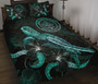 Palau Polynesian Quilt Bed Set - Turtle With Blooming Hibiscus Turquoise 1