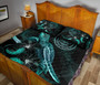 Palau Polynesian Quilt Bed Set - Turtle With Blooming Hibiscus Turquoise 4