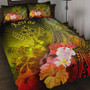 Kosrae Quilt Bed Set - Humpback Whale with Tropical Flowers (Yellow) 1