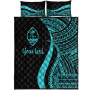 Guam Custom Personalised Quilt Bet Set - Turquoise Polynesian Tentacle Tribal Pattern 5