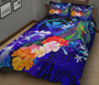 Polynesian Hawaii Custom Personalised Premium Quilt Bed Set - Kanaka Maoli Humpback Whale with Tropical Flowers (Blue) 2