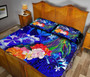 Polynesian Hawaii Custom Personalised Premium Quilt Bed Set - Kanaka Maoli Humpback Whale with Tropical Flowers (Blue) 4