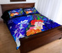 American Samoa Polynesian Custom Personalised Quilt Bed Set - Humpback Whale with Tropical Flowers (Blue) 3