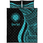 Northern Mariana Islands Custom Personalised Quilt Bet Set - Turquoise Polynesian Tentacle Tribal Pattern 5