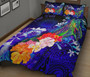 Marshall Islands Custom Personalised Quilt Bed Set - Humpback Whale with Tropical Flowers (Blue) 2