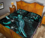 Fiji Polynesian Quilt Bed Set - Turtle With Blooming Hibiscus Turquoise 4